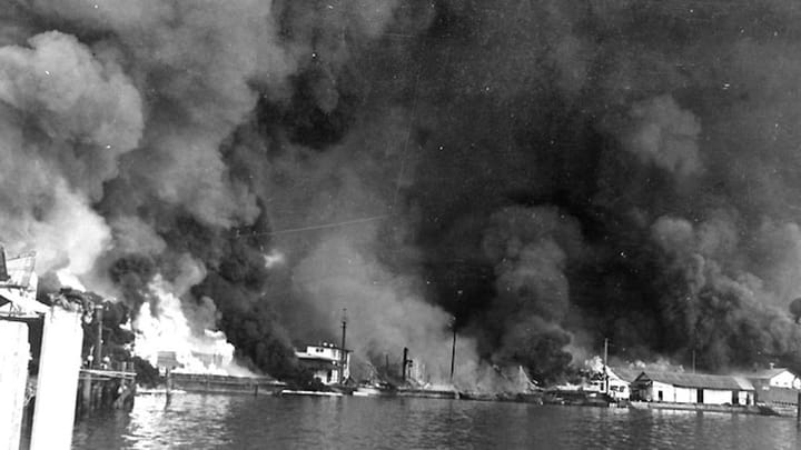 Historic Photo: Cavite on fire after Japanese air raid, December 1941.